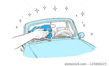 汽車窗戶清潔器的線條插圖 125668223