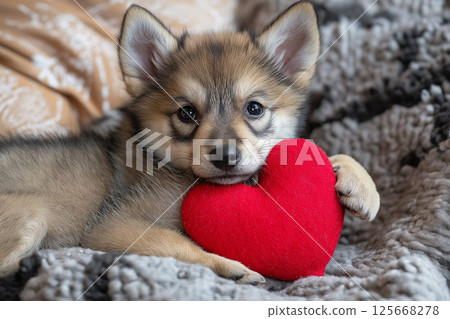 Pomeranian puppy showcasing love and cuteness with heartwarming expression and adorable charm 125668278