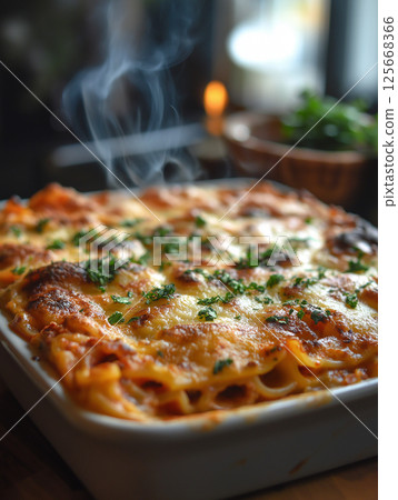 Delicious lasagna with cheese, a savory baked pasta dish, perfect for Italian cuisine lovers. Delicious lasagna with cheese, a savory baked pasta dish, perfect for Italian cuisine lovers. 125668366