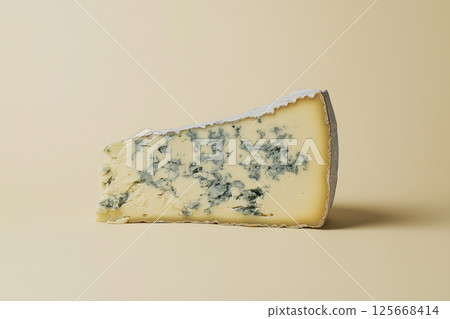 Discover creamy cheese with blue mold: delicious gourmet slice, perfect for any tasting plate 125668414