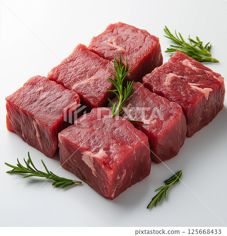 Fresh raw beef cubes as a delicious and nutritious protein ingredient for gourmet cooking 125668433