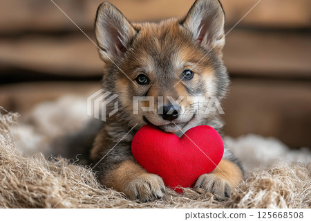 Adorable wolfdog puppy with heart and cute furry look, perfect for playful pet images Adorable wolfdog puppy with heart and cute furry look, perfect for playful pet images 125668508