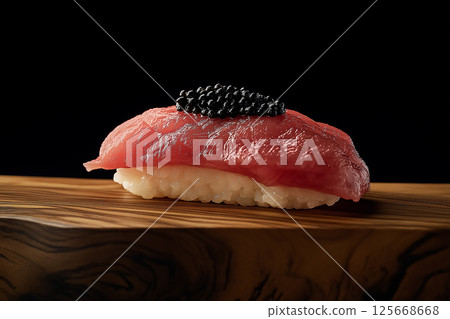 Exquisite sushi nigiri with tuna, caviar, and rice, a gourmet seafood delight with fresh flavors. 125668668