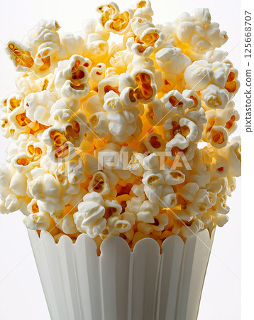 Popcorn snack with fluffy kernels and buttery taste, perfect for movie night and entertainment Popcorn snack with fluffy kernels and buttery taste, perfect for movie night and entertainment 125668707