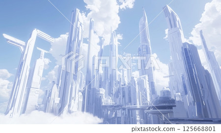 A white futuristic city above the clouds 125668801