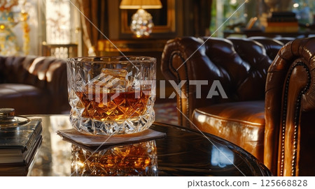 A luxury whiskey glass that stands out in a stately space 125668828
