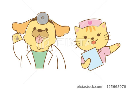 Illustration of a veterinary clinic with main lines 125668976