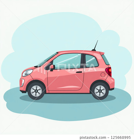 Cute round pink smart car icon Cute round pink smart car icon 125668995