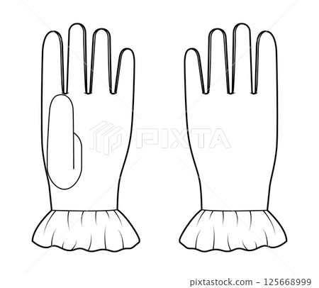 Gloves With Ruffled Cuff Wrist length Fashion hand accessory clothing technical illustration garment. Vector front Gloves With Ruffled Cuff Wrist length Fashion hand accessory clothing technical illustration garment. Vector front 125668999