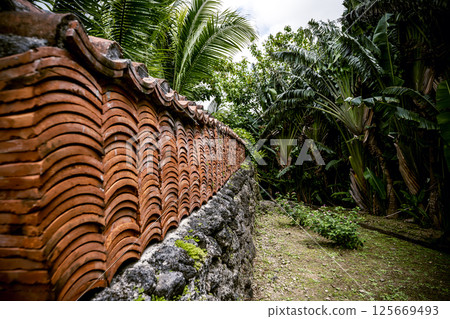 充滿石垣島傳統的紅瓦石牆 充滿石垣島傳統的紅瓦石牆 125669493