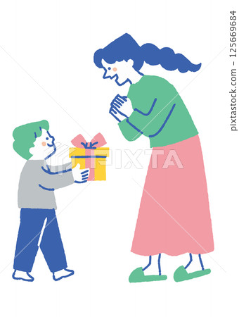 母親節送禮物的小男孩_顏色 125669684