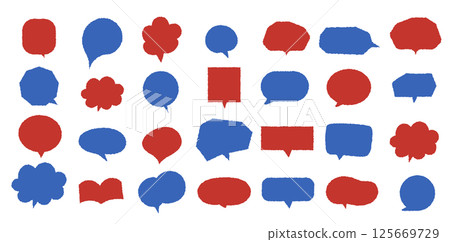 A set of speech bubbles based on the image colors of the 2025 Osaka Kansai Expo - Red and blue conversation illustrations 125669729