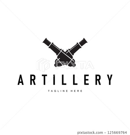 vintage retro military artillery cannon logo design army cannon equipment with black shilhouet symbol templet illustration vintage retro military artillery cannon logo design army cannon equipment with black shilhouet symbol templet illustration 125669764