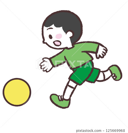 一個男孩追球的插圖 125669968