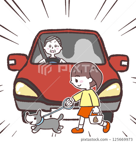 Illustration of a girl and a car about to hit 125669973