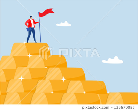Gold investment concept, businessman success wealth manager, trader or rich investor sitting on stack of gold bar bullion,wealth management and asset allocation concept vector Gold investment concept, businessman success wealth manager, trader or rich investor sitting on stack of gold bar bullion,wealth management and asset allocation concept vector 125670085