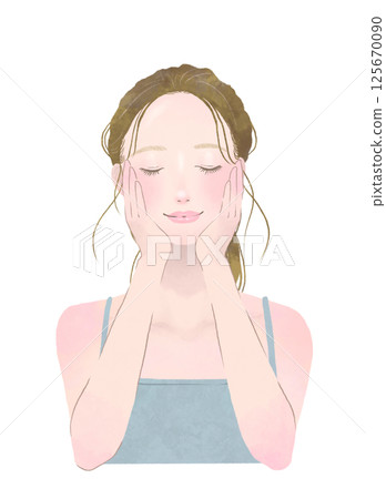 一位女士閉著眼睛進行皮膚護理的美容圖像插圖 一位女士閉著眼睛進行皮膚護理的美容圖像插圖 125670090