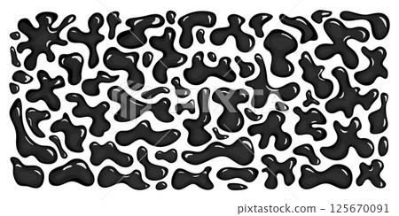 Black glossy liquid shapes, droplets. Bundle of monochrome y2k bubbles with light 3D effect. Dark background with psychedelic fluid blobs. Set of intense chrome amorphous blots Black glossy liquid shapes, droplets. Bundle of monochrome y2k bubbles with light 3D effect. Dark background with psychedelic fluid blobs. Set of intense chrome amorphous blots 125670091