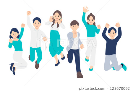 Full body set of young men and women jumping [People vector illustration material] 125670092