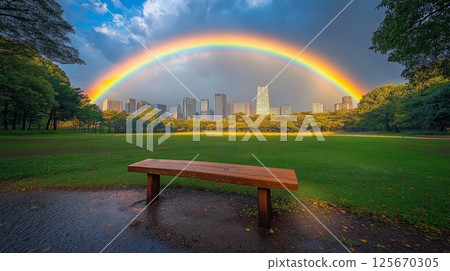 Skyscraper and rainbow 125670305