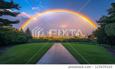 Skyscraper and rainbow 125670320