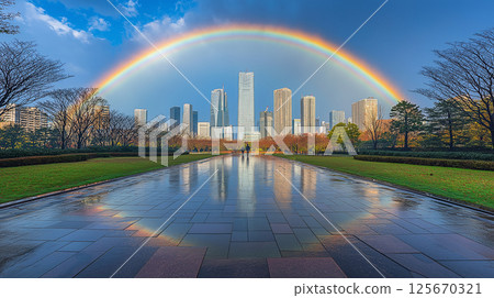Skyscraper and rainbow 125670321
