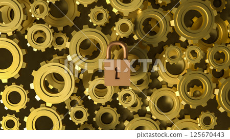 The Master key lock and Gears for security concept 3d Rendering. 125670443