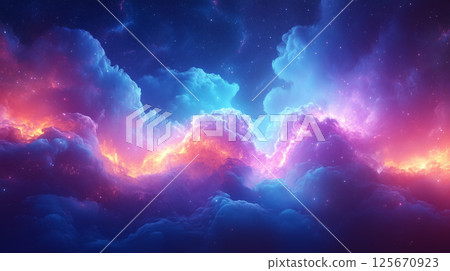 Pink and blue glowing fantastic energy ripple landscape outer space 125670923
