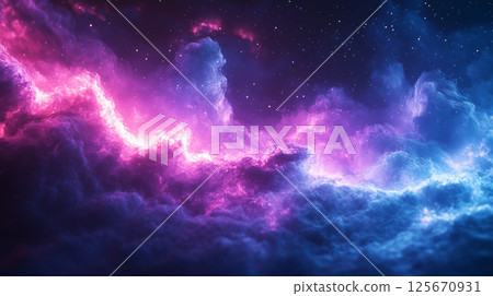Pink and blue glowing fantastic energy ripple landscape outer space 125670931