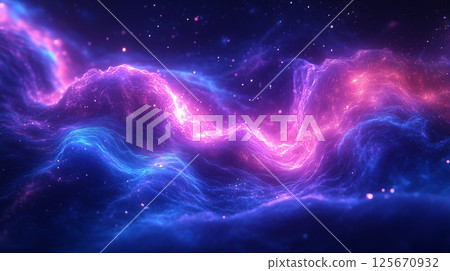 Pink and blue glowing fantastic energy ripple landscape outer space 125670932