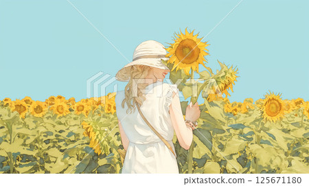 A sunflower and a woman 125671180