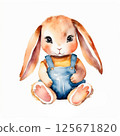 Watercolor illustration of cute baby rabbit with soft strokes and pastel colors isolated on white background. 125671820