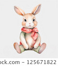 Watercolor illustration of cute baby rabbit with soft strokes and pastel colors isolated on white background. 125671822