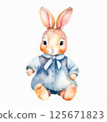 Watercolor illustration of cute baby rabbit with soft strokes and pastel colors isolated on white background. 125671823