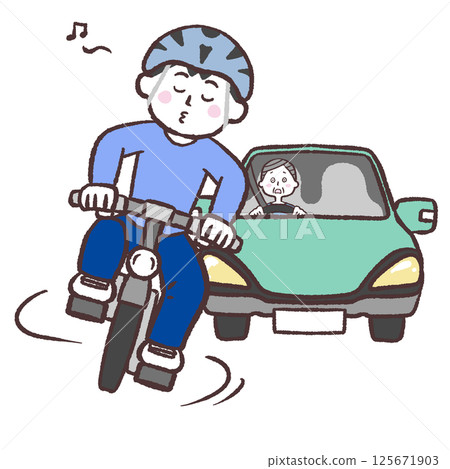 Illustration of a man riding a bicycle zigzag 125671903
