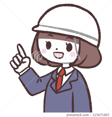 一名戴著頭盔的女學生指著並解釋的插圖 125671907