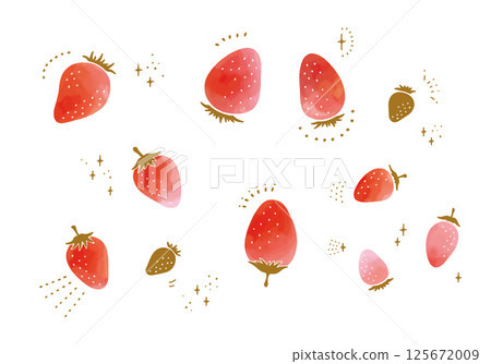 水彩草莓插畫素材集 125672009