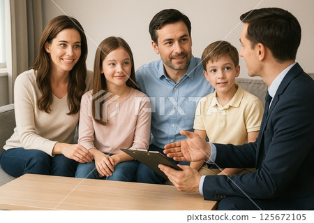 Family listening to a salesman's explanation 125672105