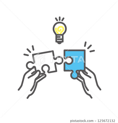 簡單插圖向量插圖一隻手拿著一個燈泡和一個拼圖 125672132