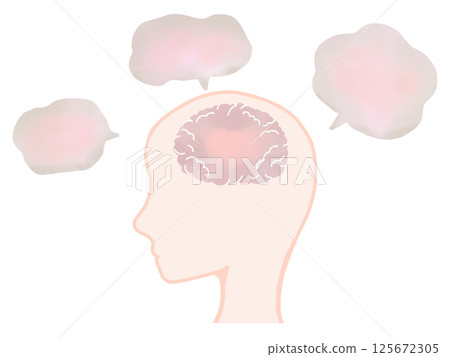 Brain fatigue and headaches: tired pink brain with speech bubble Brain fatigue and headaches: tired pink brain with speech bubble 125672305