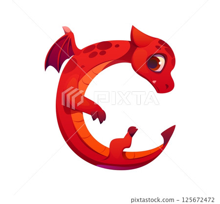 Fantasy red dragon character font letter C. Asian animal English alphabet type element, red reptile character cartoon vector kids ABC font sign. Fantasy dragon personage typeset letter symbol Fantasy red dragon character font letter C. Asian animal English alphabet type element, red reptile character cartoon vector kids ABC font sign. Fantasy dragon personage typeset letter symbol 125672472