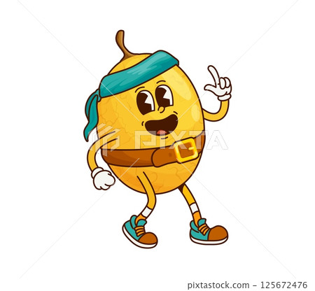 Cartoon groovy tropical fruit pirate or corsair character, vector comic personage. Groovy pirate or Caribbean corsair tropical exotic fruit with sailor bandana and funny smile on cute silly face 125672476