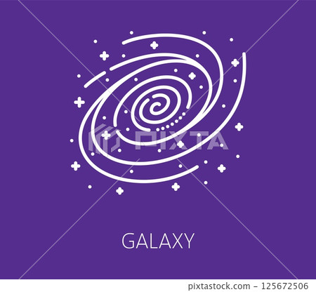 Space planet galaxy disc color thin line icon. Astronomy travel line icon, cosmos exploration outline vector symbol. Space research lineart sign or galaxy outerspace flight linear icon 125672506