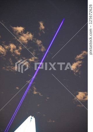 Yamashita Park illuminations shoot laser beams into the night sky Yamashita Park illuminations shoot laser beams into the night sky 125672626