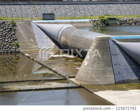 豬名川上安裝的橡膠塗層織物波動堰 125672741