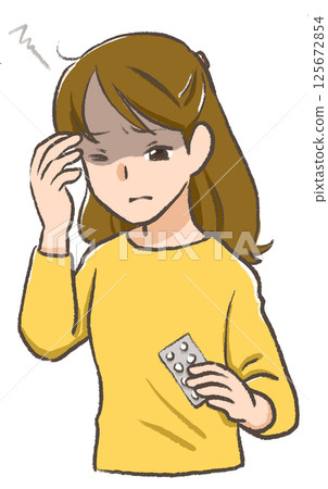 月經前後的煩惱 手繪插畫 經痛 頭痛 125672854