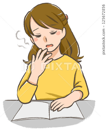 月經前後的煩惱 手繪插畫 睏倦 125672856