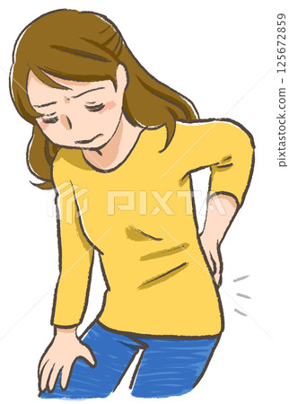 月經前後的煩惱:手繪插圖:腰痛 月經前後的煩惱:手繪插圖:腰痛 125672859