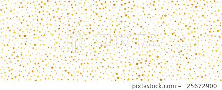 Gold confetti seamless pattern. Golden glitter dots repeated background. Yellow polka dot repeated wallpaper. Vector celebration Christmas, New Year, wedding or birthday party decoration backdrop 125672900