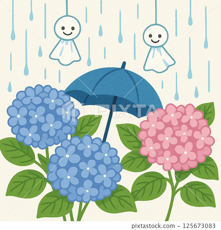 雨季的雨和繡球花 125673083